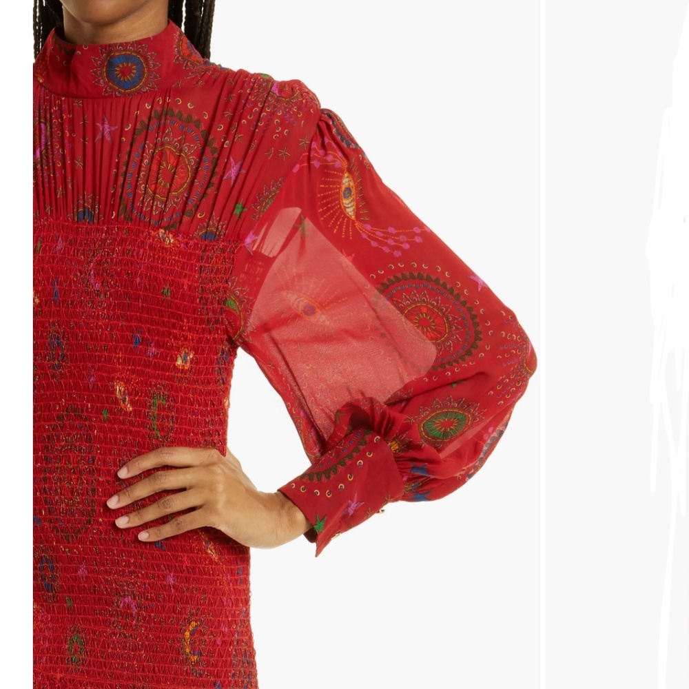 NWT $310 FARM Rio Mystic Night Print Smocked Long Sleeve Dress in Medium! - Picture 6 of 13